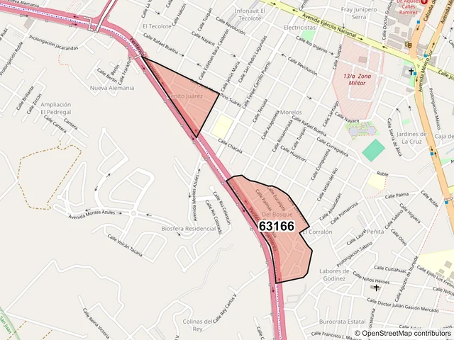 Mapa del código postal 63166, Tepic, Nayarit