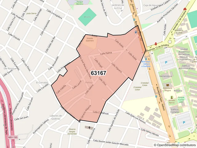 Mapa del código postal 63167, Tepic, Nayarit