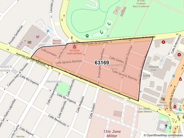 Mapa del código postal 63169, Tepic, Nayarit