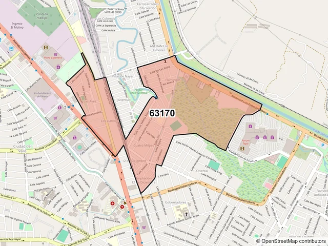 Mapa del código postal 63170, Tepic, Nayarit