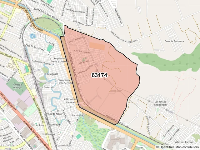 Mapa del código postal 63174, Tepic, Nayarit