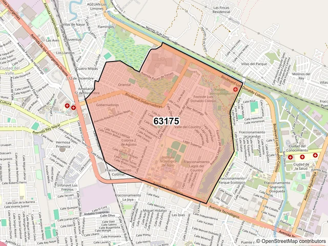 Mapa del código postal 63175, Tepic, Nayarit