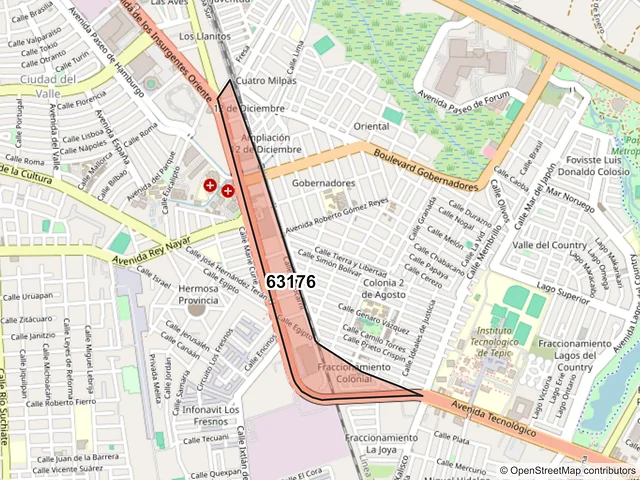 Mapa del código postal 63176, Tepic, Nayarit