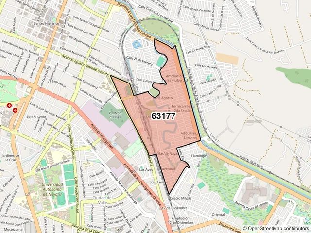 Mapa del código postal 63177, Tepic, Nayarit
