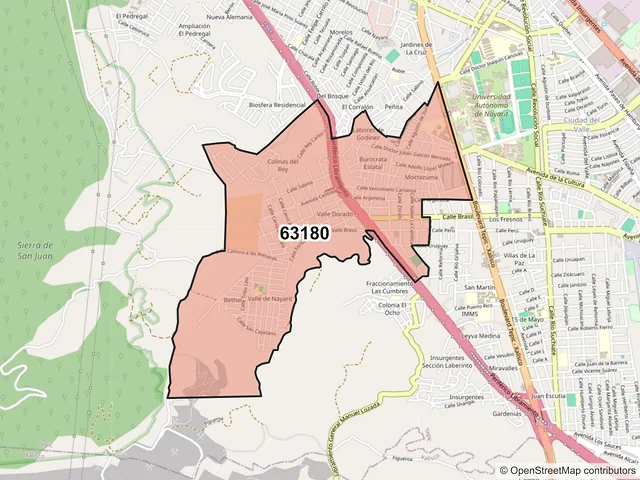 Mapa del código postal 63180, Tepic, Nayarit