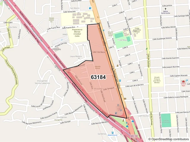 Mapa del código postal 63184, Tepic, Nayarit