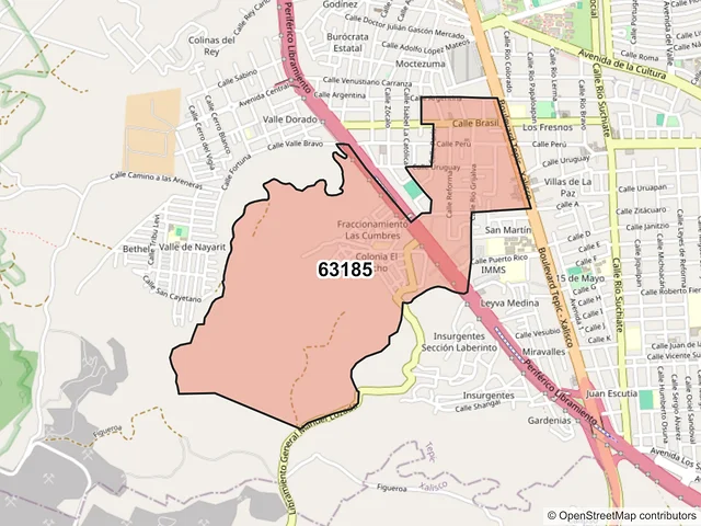 Mapa del código postal 63185, Tepic, Nayarit