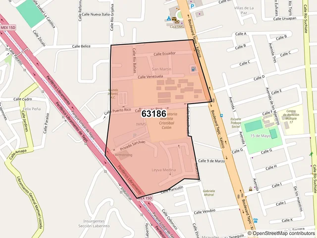 Mapa del código postal 63186, Tepic, Nayarit