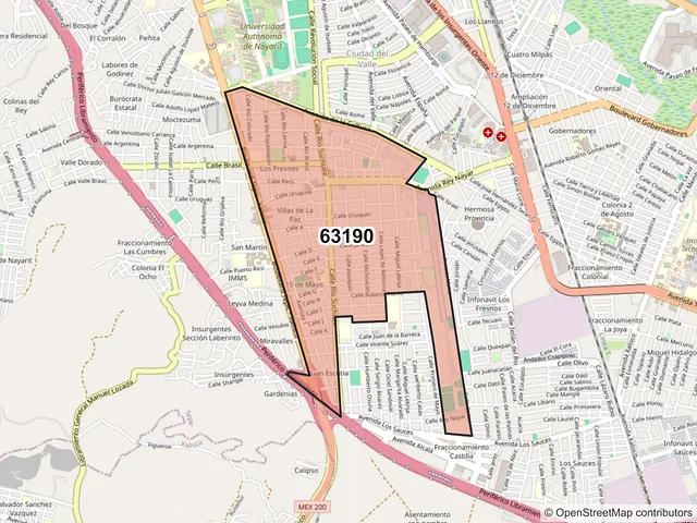 Mapa del código postal 63190, Tepic, Nayarit