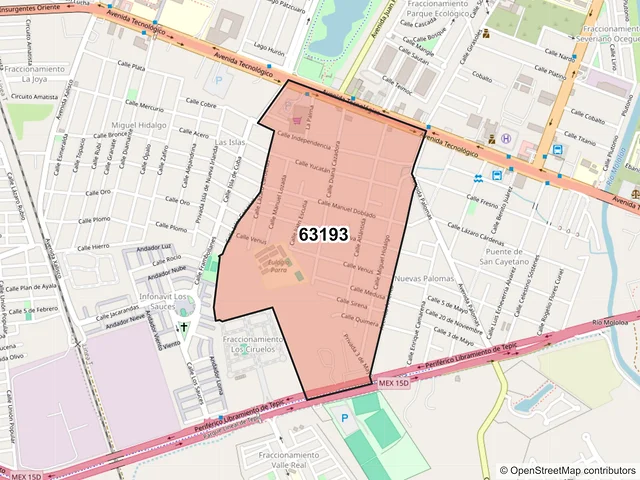 Mapa del código postal 63193, Tepic, Nayarit
