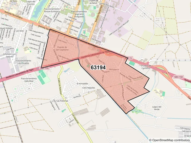 Mapa del código postal 63194, Tepic, Nayarit