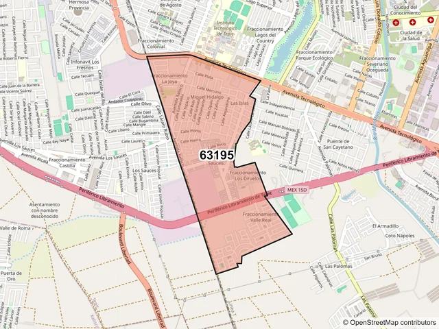 Mapa del código postal 63195, Tepic, Nayarit