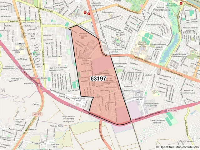 Mapa del código postal 63197, Tepic, Nayarit