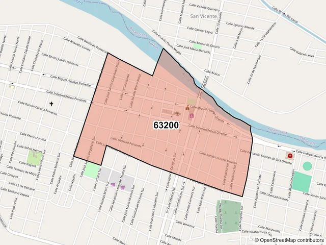 Mapa del código postal 63200, Tuxpan, Nayarit