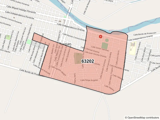 Mapa del código postal 63202, Tuxpan, Nayarit