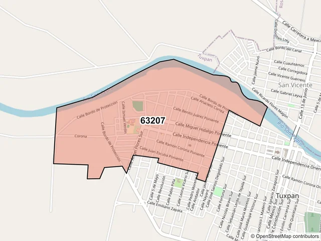 Mapa del código postal 63207, Tuxpan, Nayarit