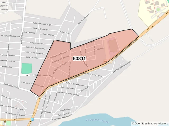 Mapa del código postal 63311, Santiago Ixcuintla, Nayarit