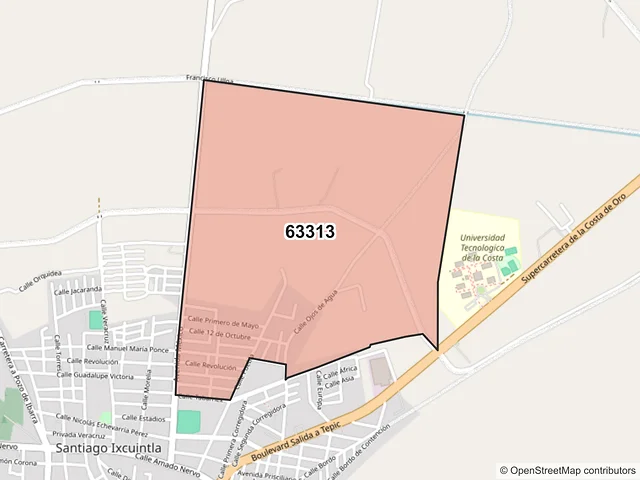 Mapa del código postal 63313, Santiago Ixcuintla, Nayarit