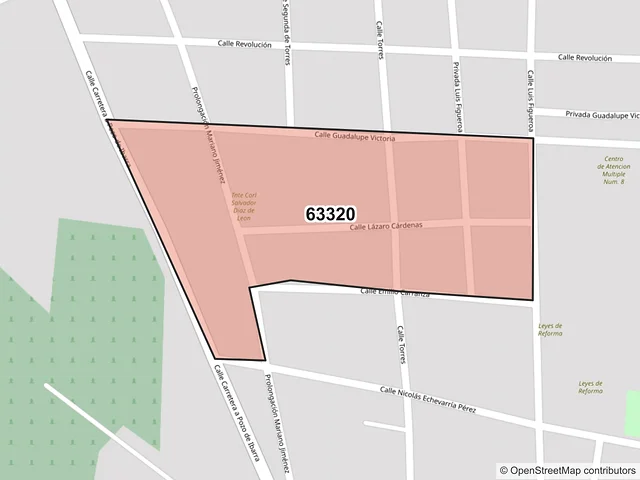 Mapa del código postal 63320, Santiago Ixcuintla, Nayarit