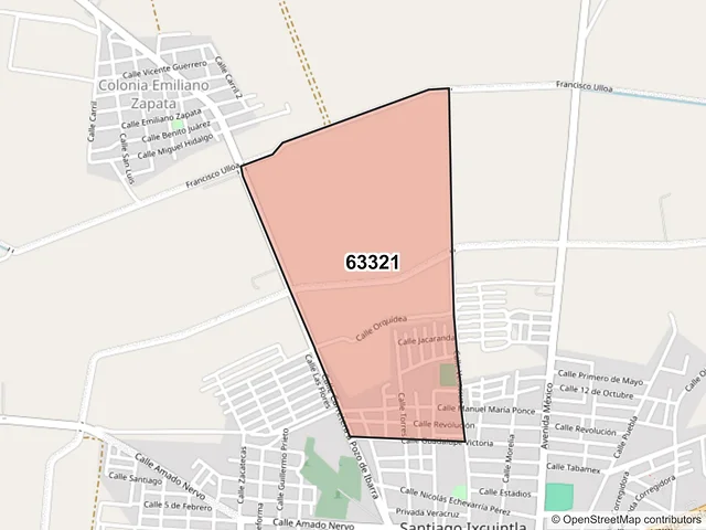 Mapa del código postal 63321, Santiago Ixcuintla, Nayarit