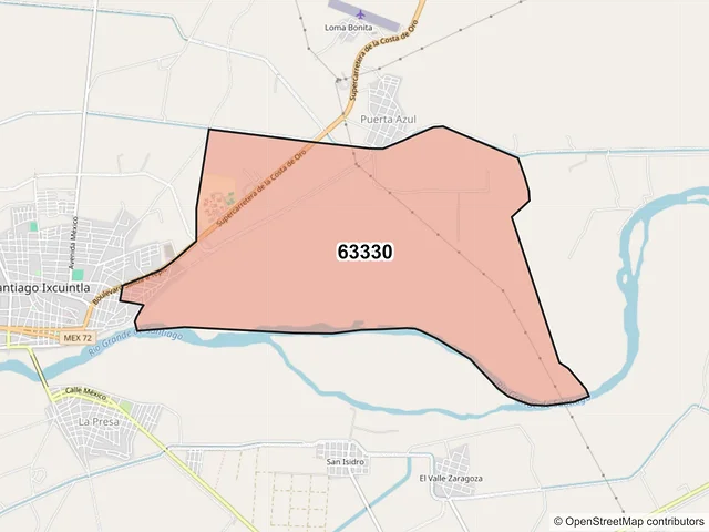 Mapa del código postal 63330, Santiago Ixcuintla, Nayarit