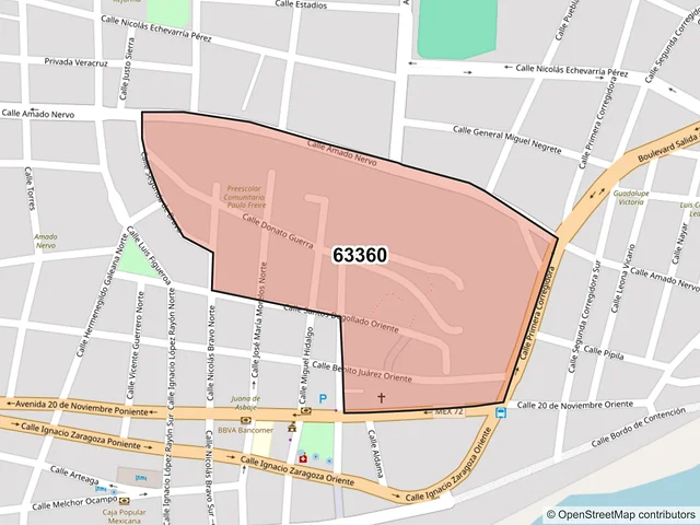 Mapa del código postal 63360, Santiago Ixcuintla, Nayarit