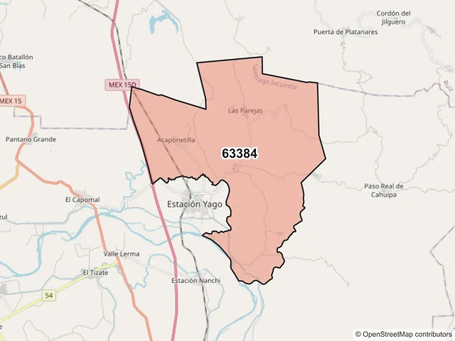Mapa del código postal 63384, Santiago Ixcuintla, Nayarit