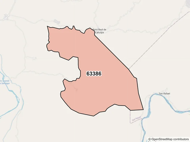 Mapa del código postal 63386, Santiago Ixcuintla, Nayarit