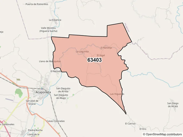Mapa del código postal 63403, Acaponeta, Nayarit