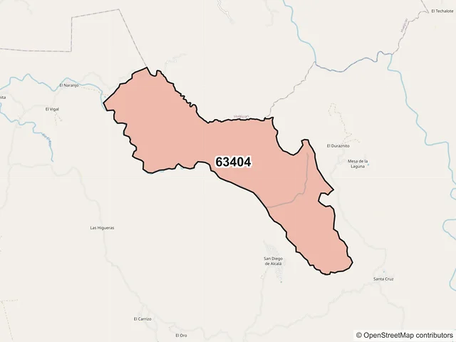 Mapa del código postal 63404, Acaponeta, Nayarit
