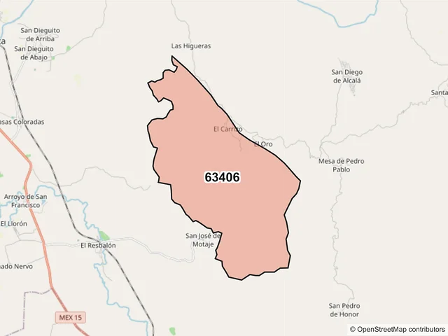 Mapa del código postal 63406, Acaponeta, Nayarit