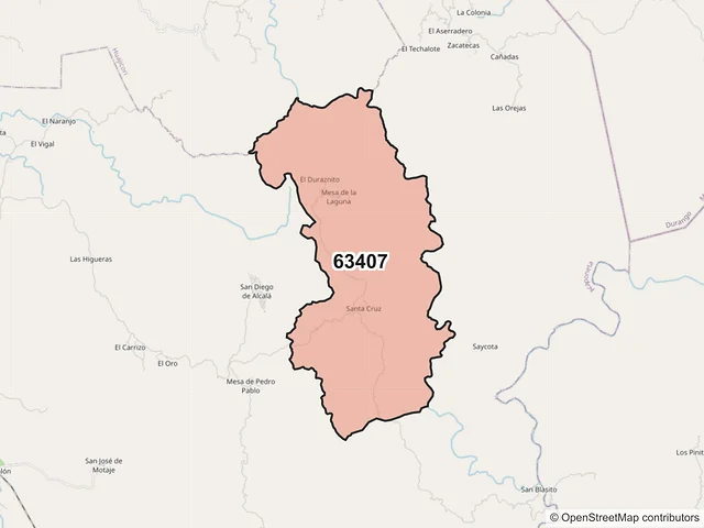 Mapa del código postal 63407, Acaponeta, Nayarit