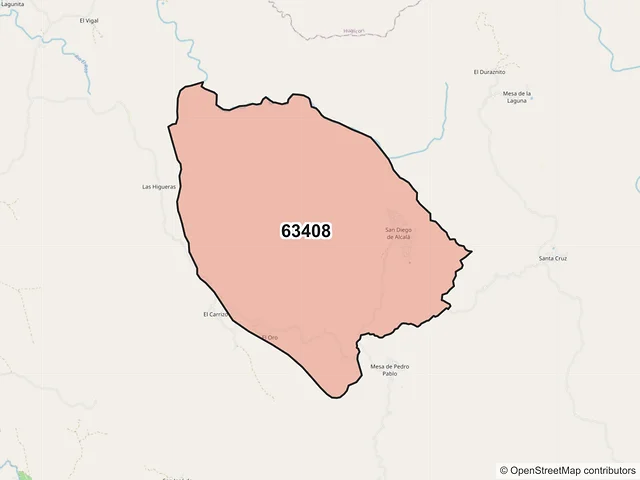 Mapa del código postal 63408, Acaponeta, Nayarit