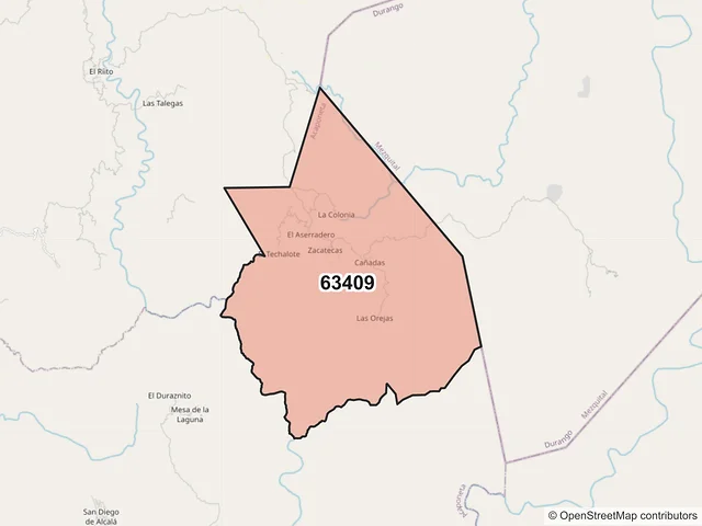 Mapa del código postal 63409, Acaponeta, Nayarit