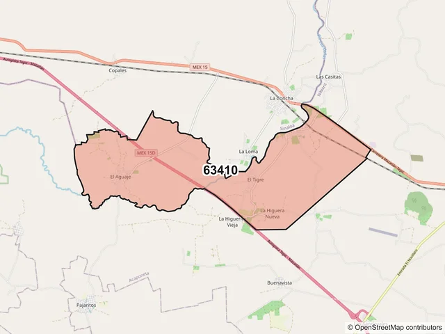 Mapa del código postal 63410, Acaponeta, Nayarit