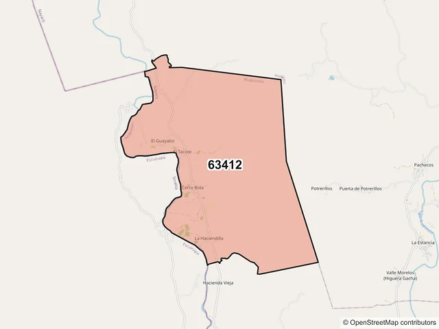 Mapa del código postal 63412, Acaponeta, Nayarit