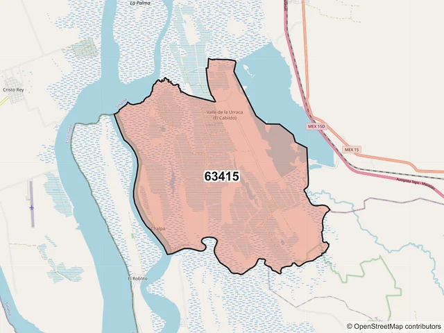 Mapa del código postal 63415, Acaponeta, Nayarit