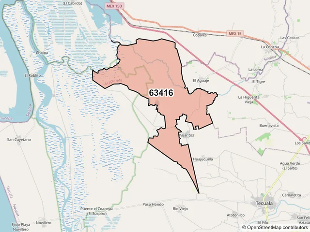 Mapa del código postal 63416, Acaponeta, Nayarit