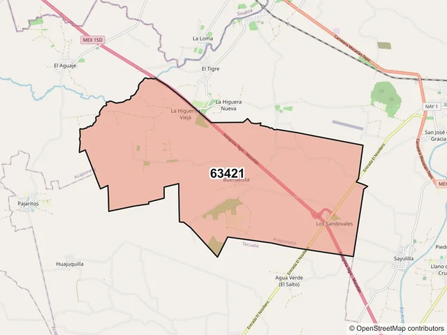 Mapa del código postal 63421, Acaponeta, Nayarit