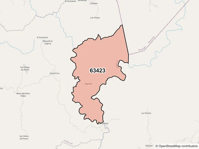 Mapa del código postal 63423, Acaponeta, Nayarit