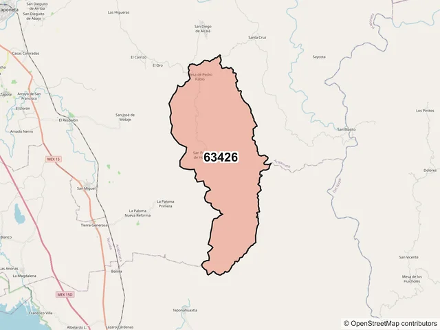 Mapa del código postal 63426, Acaponeta, Nayarit