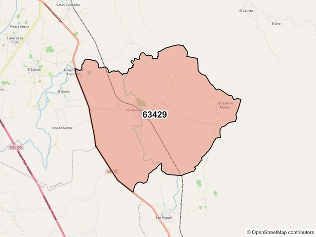 Mapa del código postal 63429, Acaponeta, Nayarit