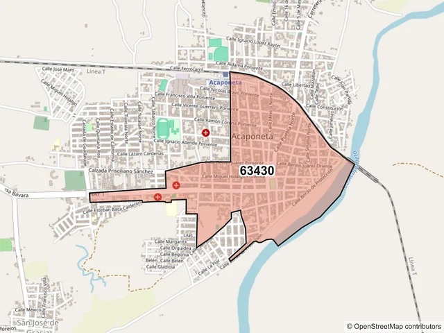 Mapa del código postal 63430, Acaponeta, Nayarit
