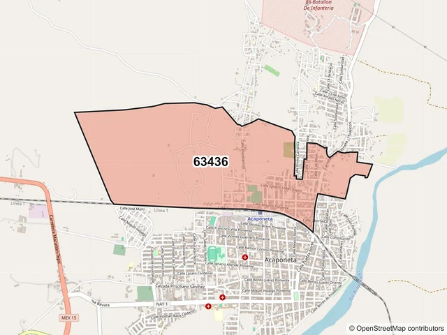 Mapa del código postal 63436, Acaponeta, Nayarit