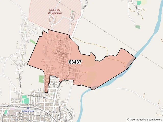 Mapa del código postal 63437, Acaponeta, Nayarit