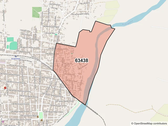 Mapa del código postal 63438, Acaponeta, Nayarit