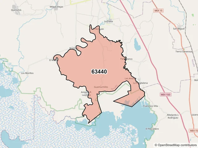 Mapa del código postal 63440, Tecuala, Nayarit