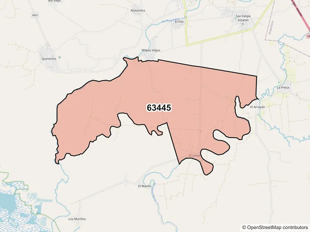 Mapa del código postal 63445, Tecuala, Nayarit