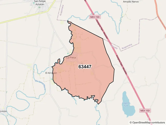 Mapa del código postal 63447, Tecuala, Nayarit