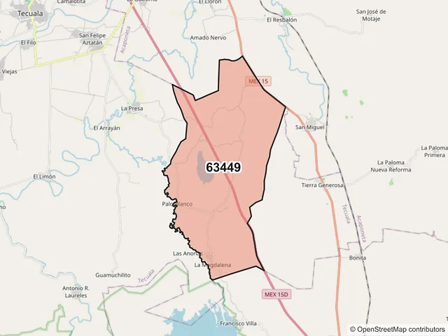 Mapa del código postal 63449, Tecuala, Nayarit